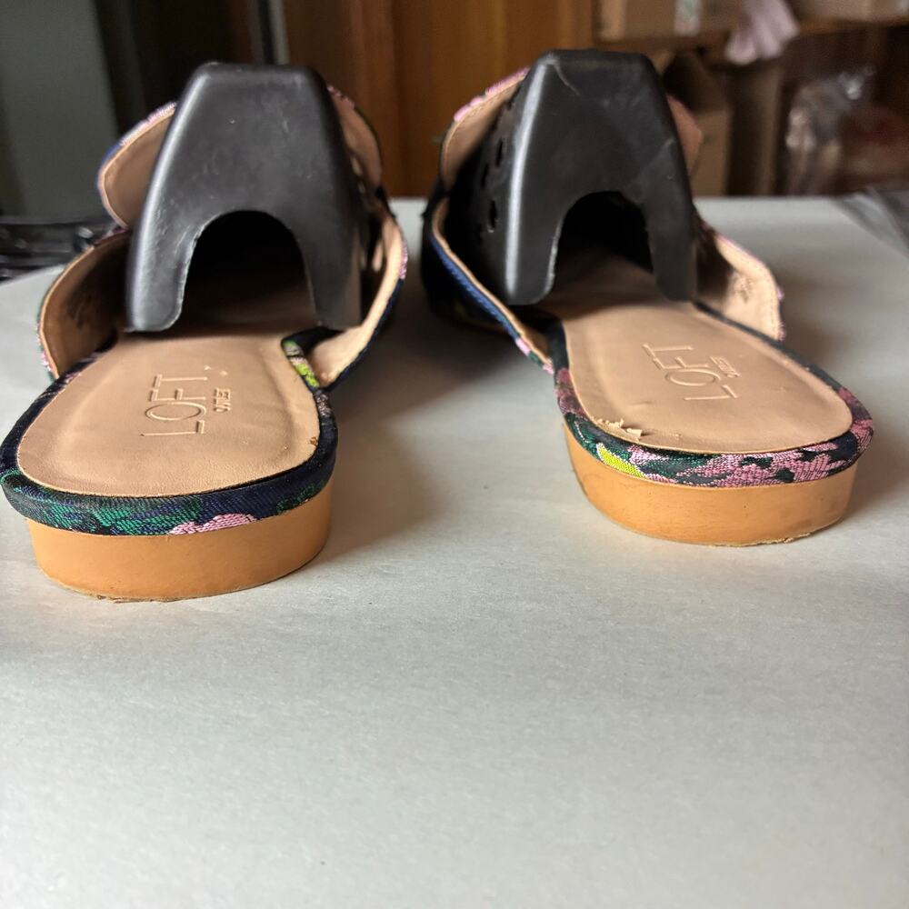 LOFT Blue Floral Monk Strap Mule Shoes Women's 9 Pointed-Toe Satin Asian Shimmer - Picture 8 of 13